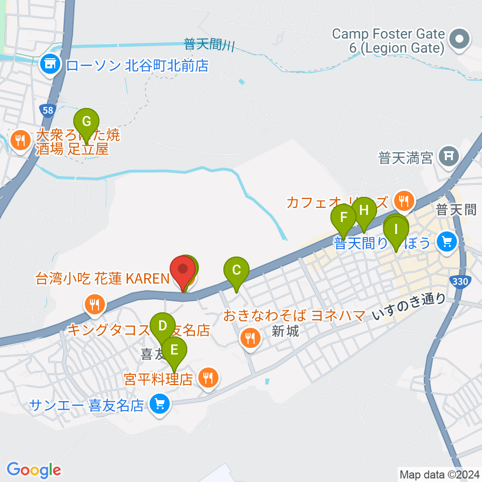 FMぎのわん周辺のカフェ一覧地図