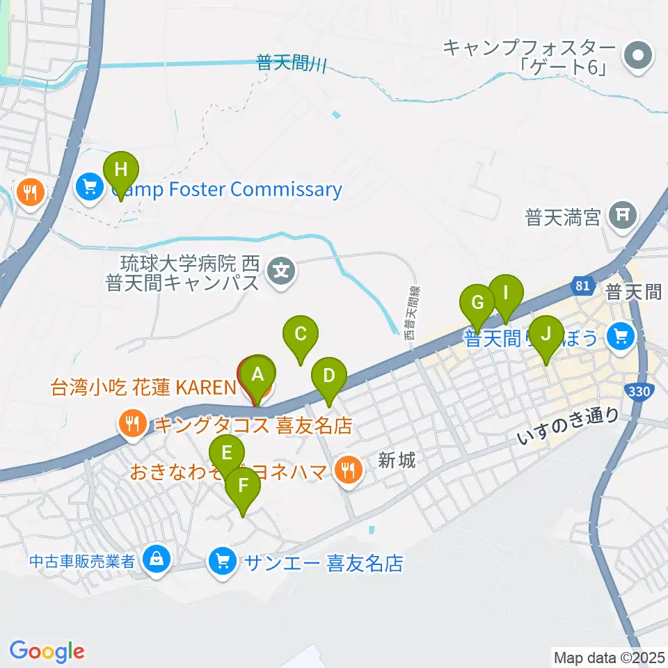 FMぎのわん周辺のカフェ一覧地図