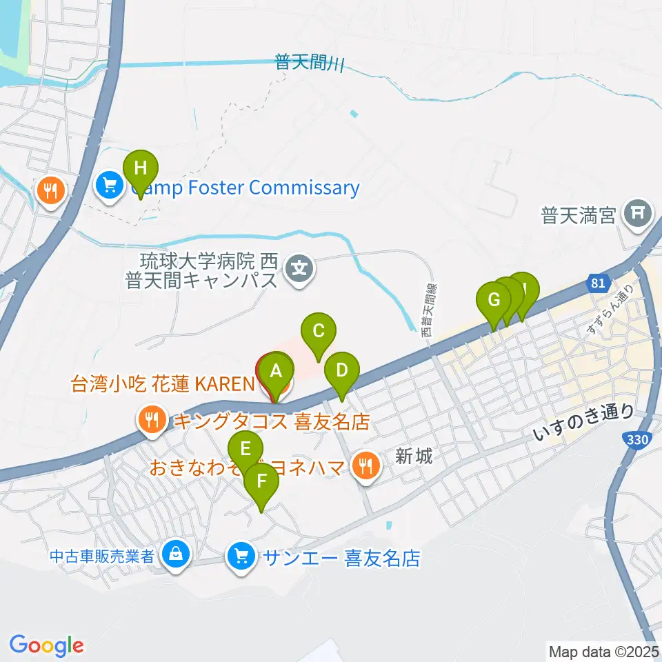 FMぎのわん周辺のカフェ一覧地図