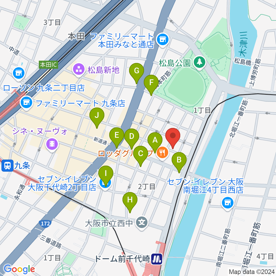 MUSIC OFFICE ギターショップ周辺のカフェ一覧地図