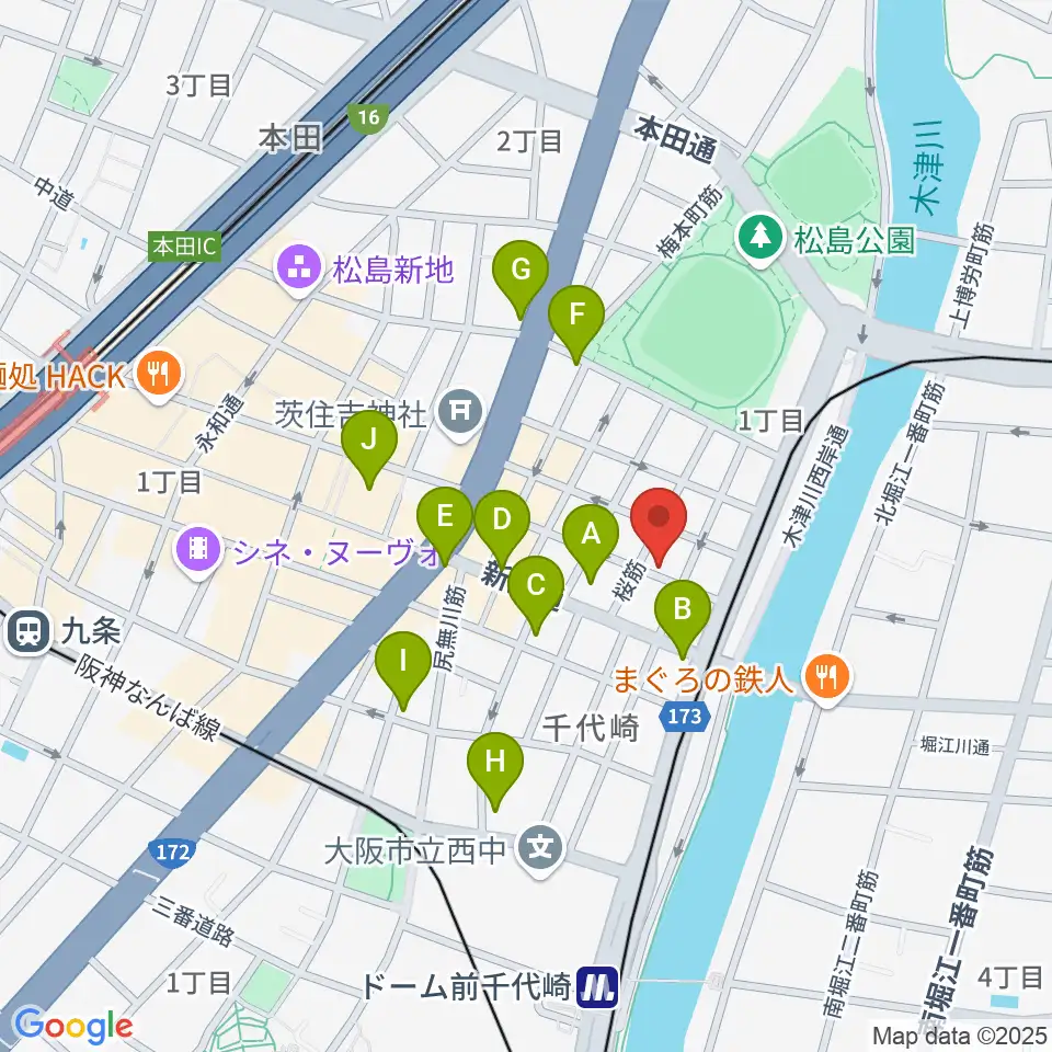 MUSIC OFFICE ギターショップ周辺のカフェ一覧地図