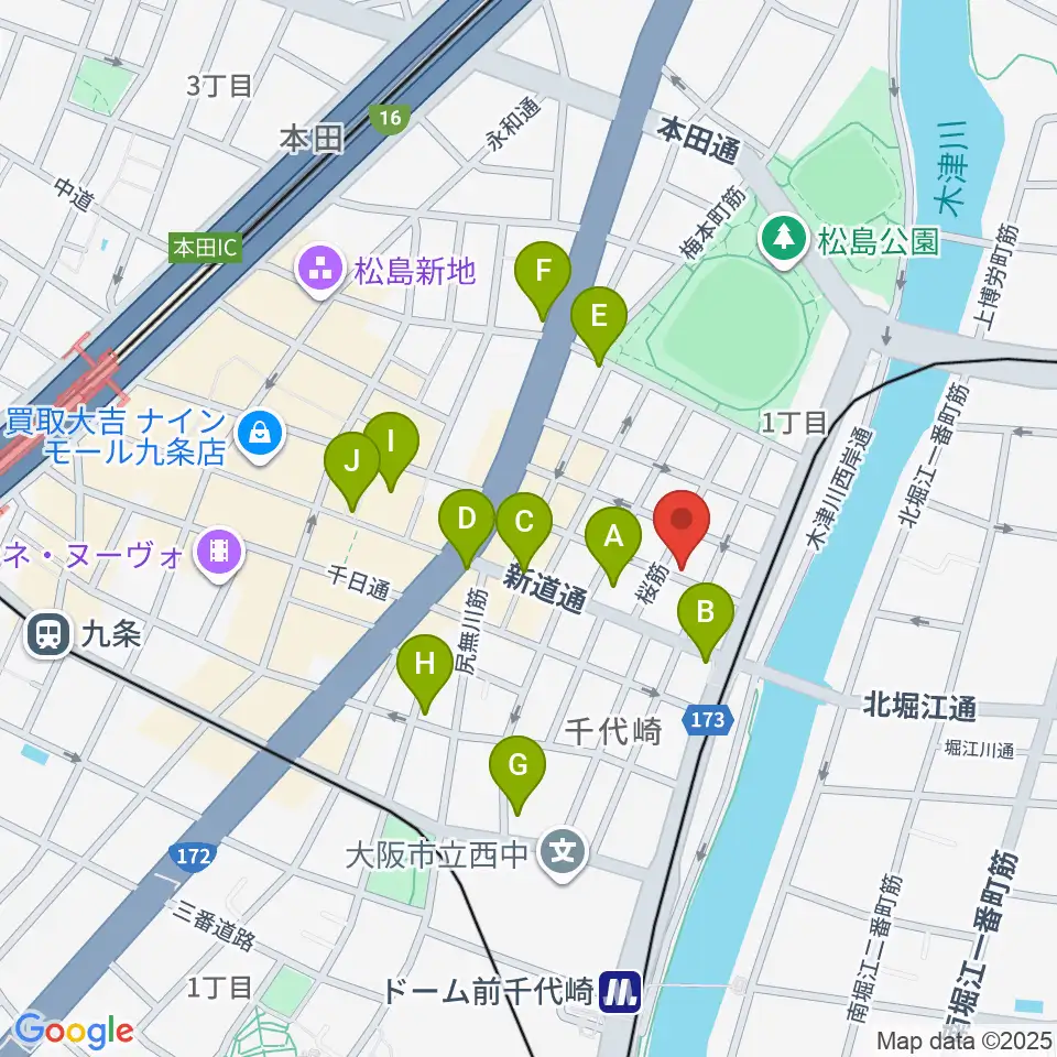 MUSIC OFFICE ギターショップ周辺のカフェ一覧地図