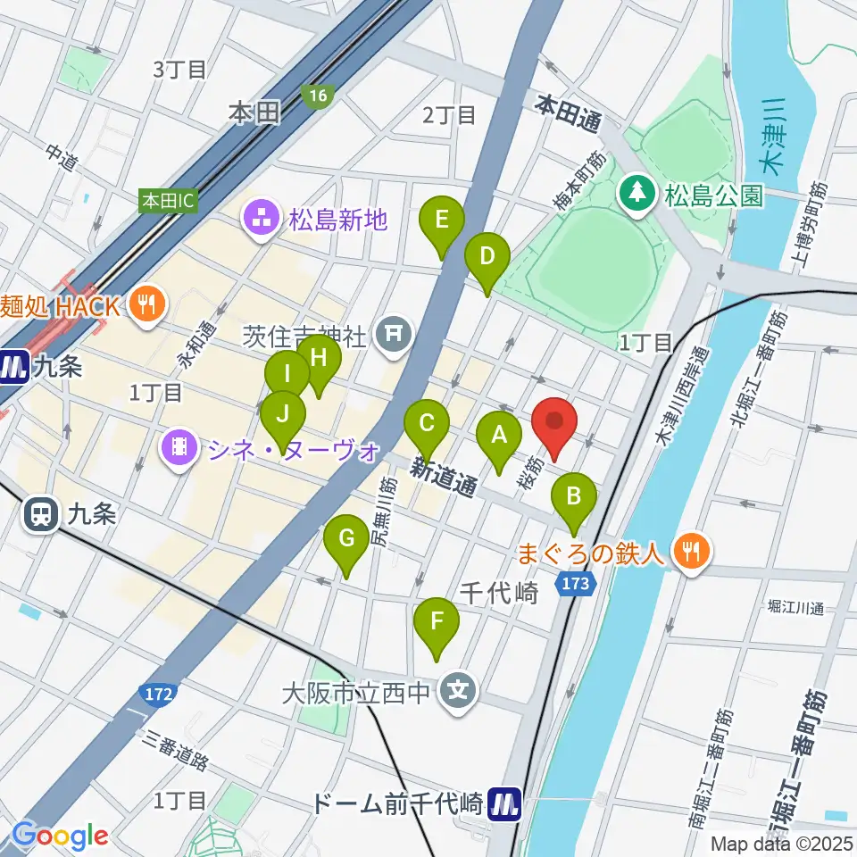 MUSIC OFFICE ギターショップ周辺のカフェ一覧地図