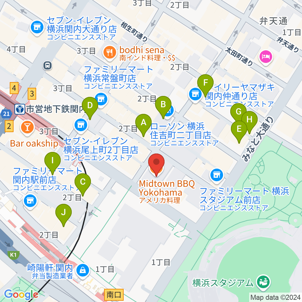 関内BarBarBar周辺のカフェ一覧地図