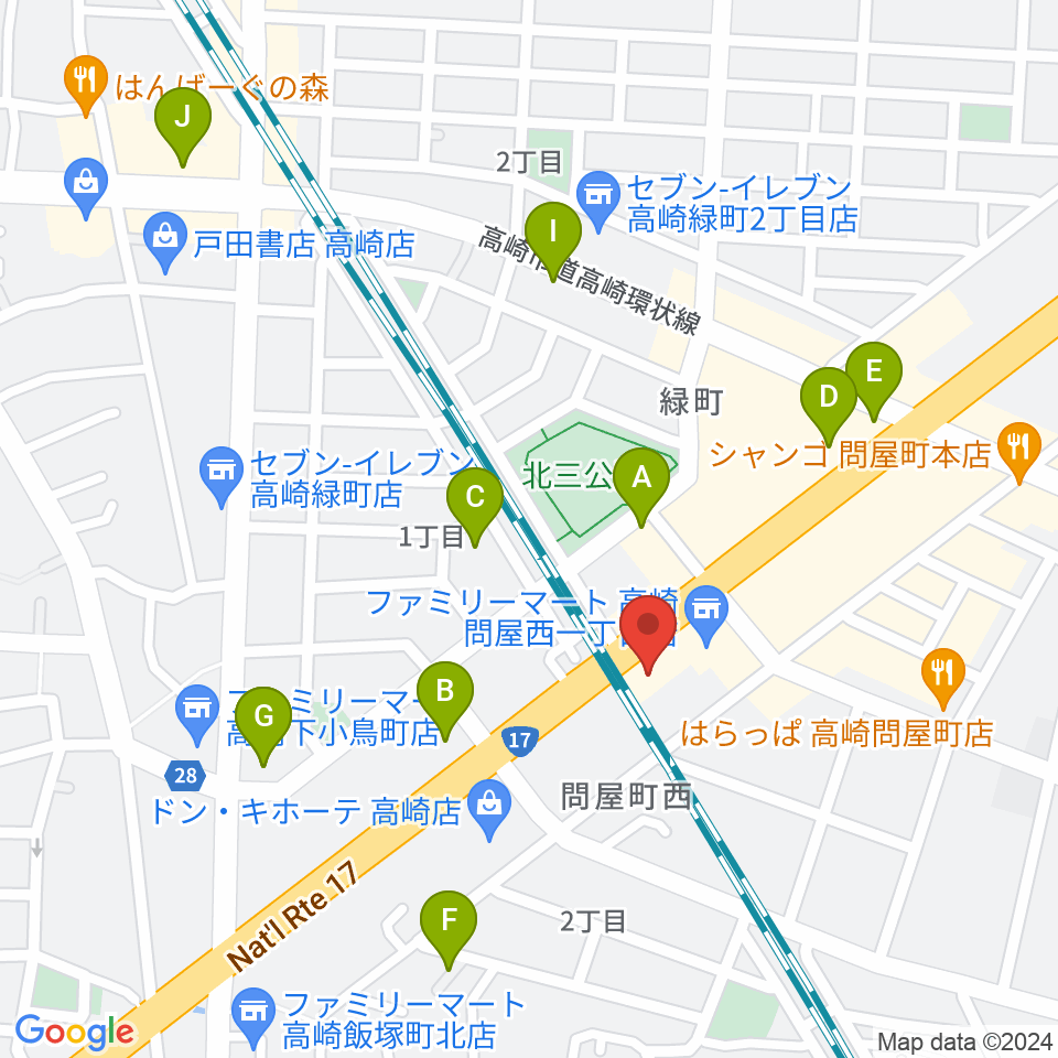 ピアノプラザ群馬 高崎本店周辺のカフェ一覧地図