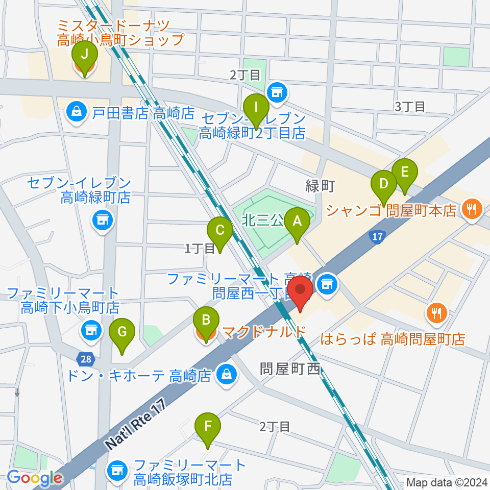 ピアノプラザ群馬 高崎本店周辺のカフェ一覧地図