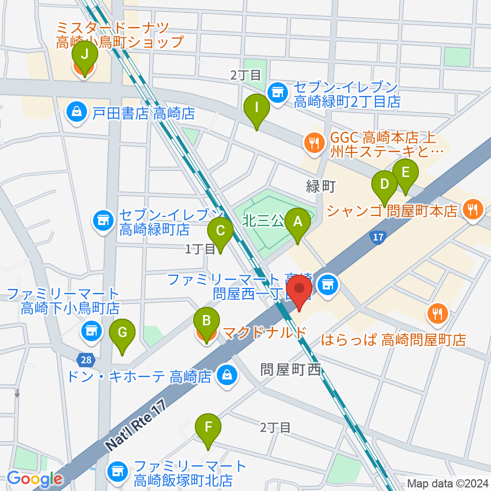 ピアノプラザ群馬 高崎本店周辺のカフェ一覧地図