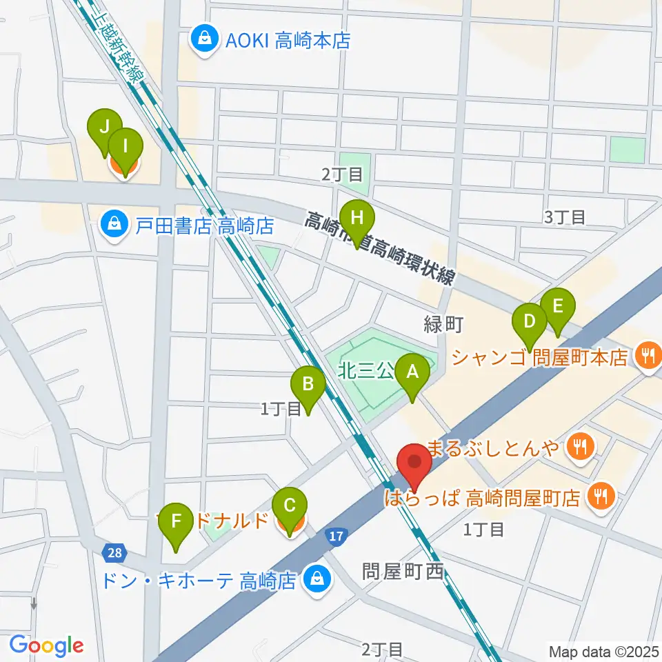 ピアノプラザ群馬 高崎本店周辺のカフェ一覧地図