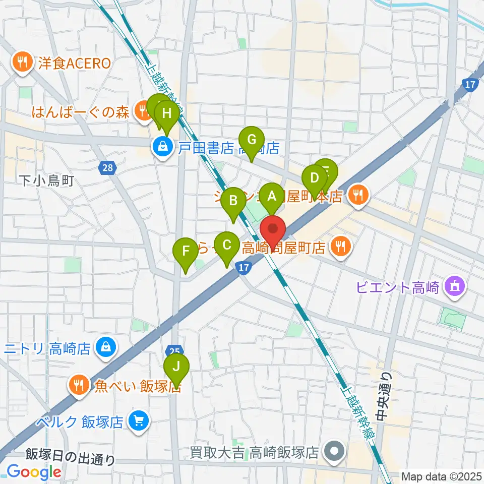 ピアノプラザ群馬 高崎本店周辺のカフェ一覧地図