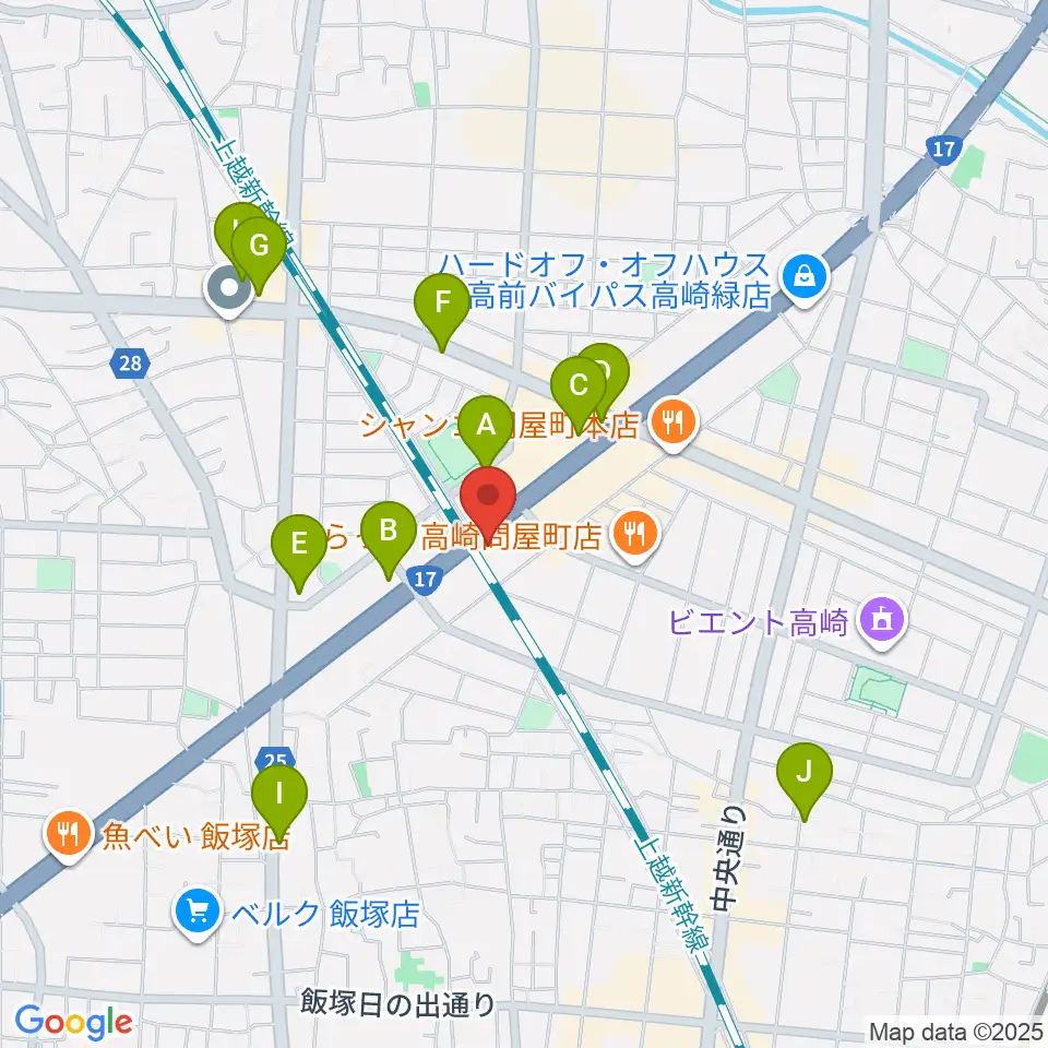 ピアノプラザ群馬 高崎本店周辺のカフェ一覧地図