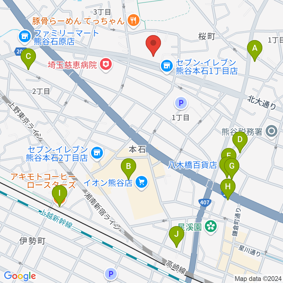 フジクラ楽器周辺のカフェ一覧地図