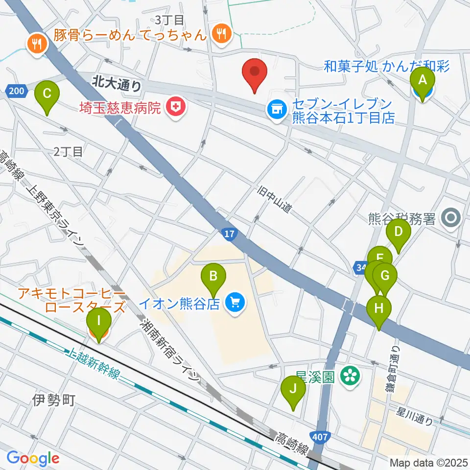 フジクラ楽器周辺のカフェ一覧地図