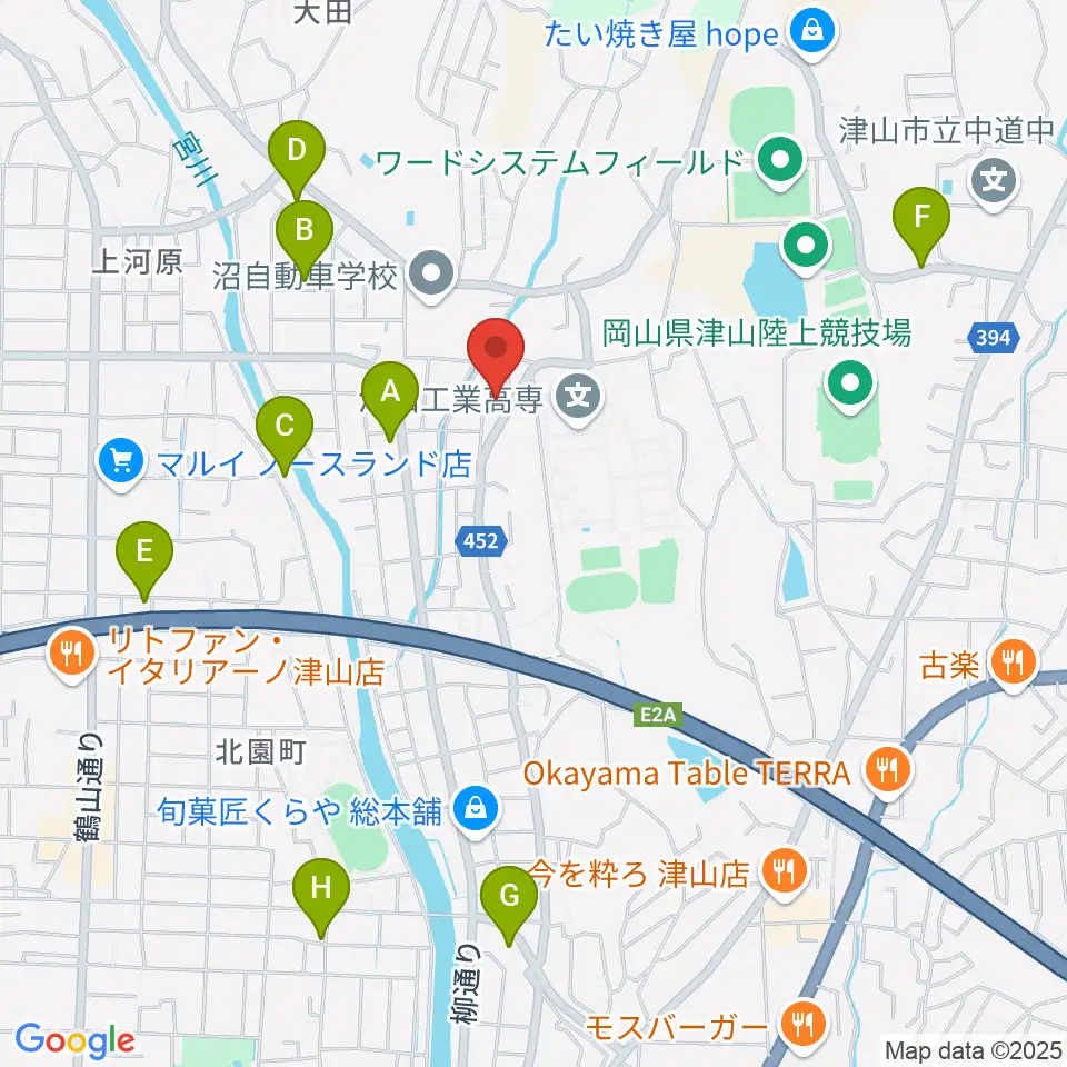 秋久弦楽器工房周辺のカフェ一覧地図