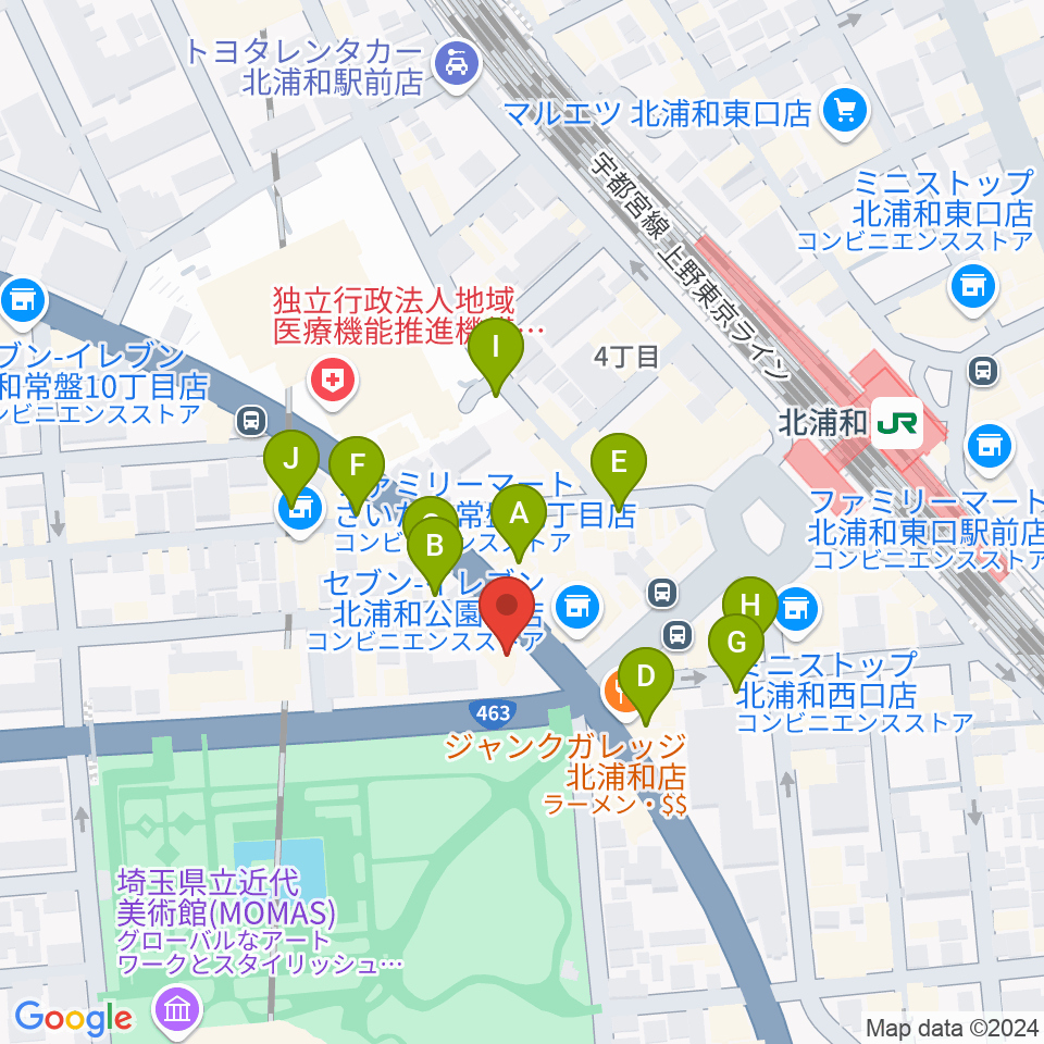 北浦和エアーズ周辺のカフェ一覧地図