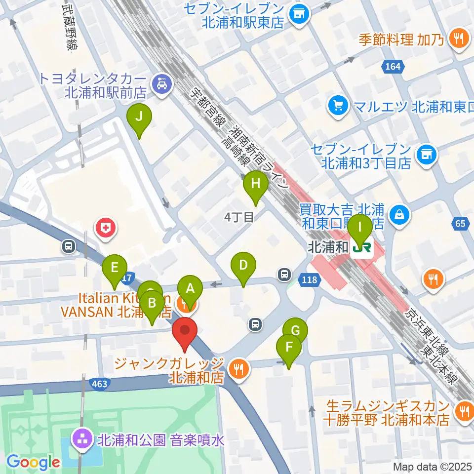 北浦和エアーズ周辺のカフェ一覧地図
