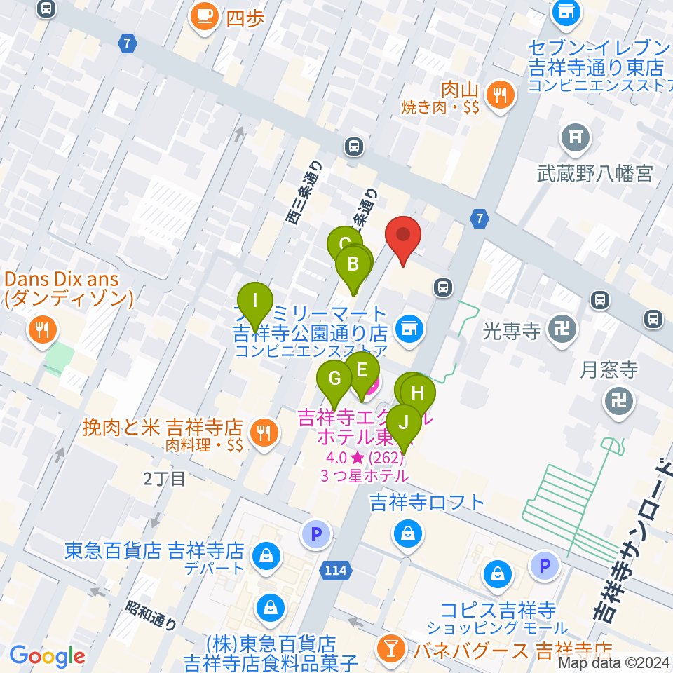 ピアノスタジオノア 吉祥寺店周辺のカフェ一覧地図