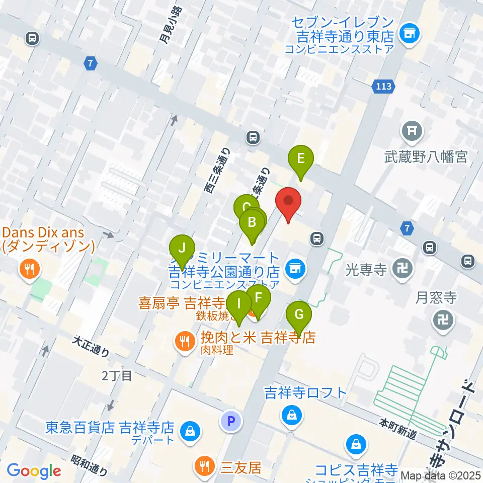ピアノスタジオノア 吉祥寺店周辺のカフェ一覧地図