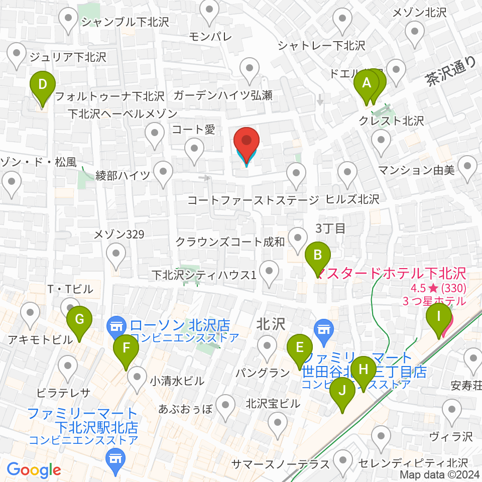下北沢ハーフムーンホール周辺のカフェ一覧地図