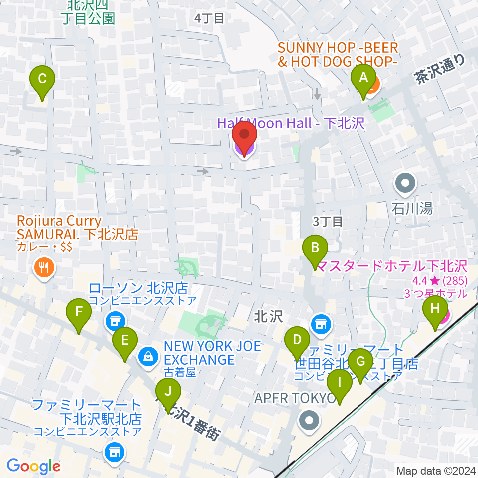 下北沢ハーフムーンホール周辺のカフェ一覧地図