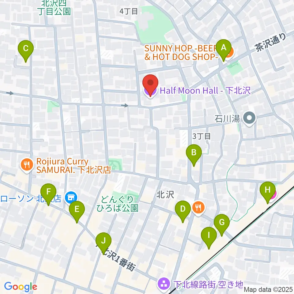 下北沢ハーフムーンホール周辺のカフェ一覧地図