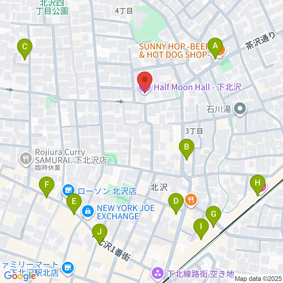 下北沢ハーフムーンホール周辺のカフェ一覧地図