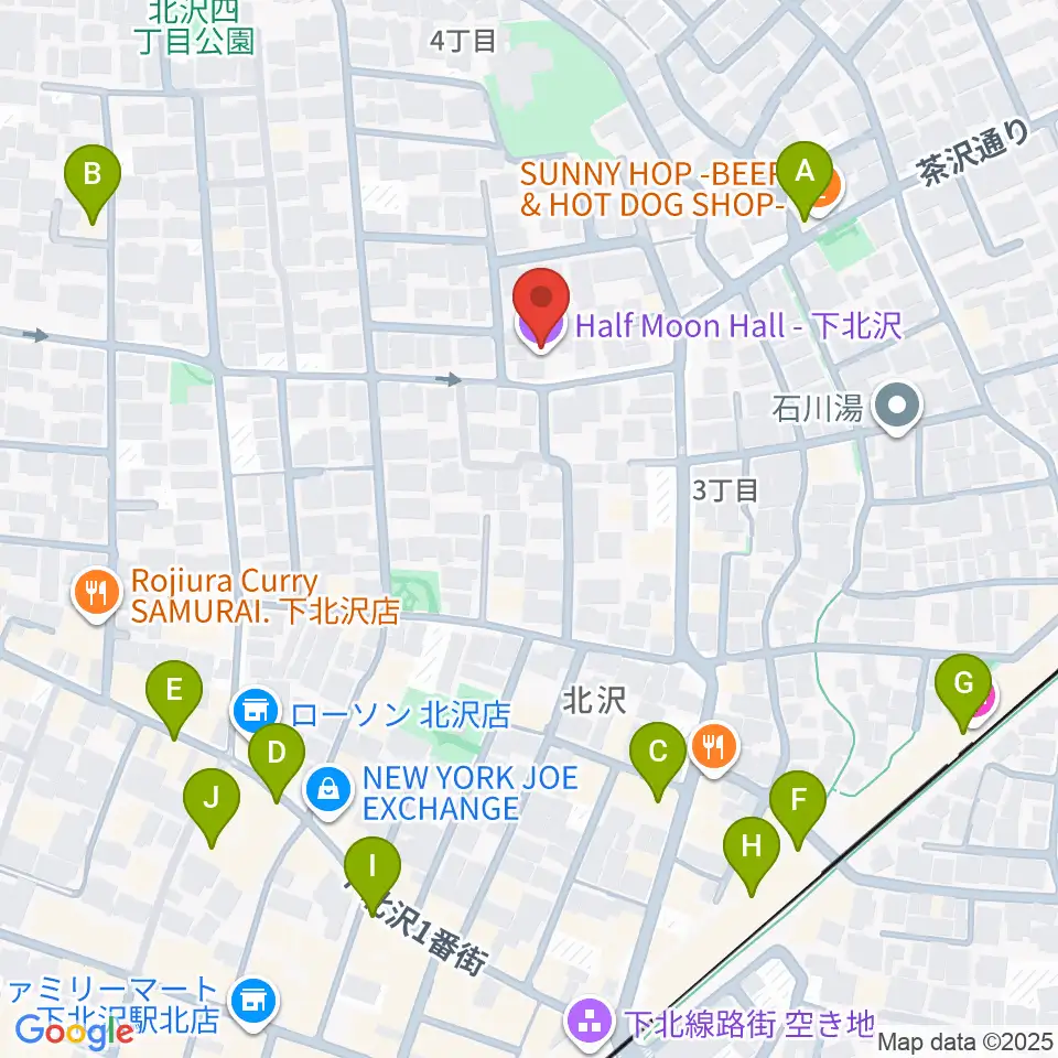 下北沢ハーフムーンホール周辺のカフェ一覧地図