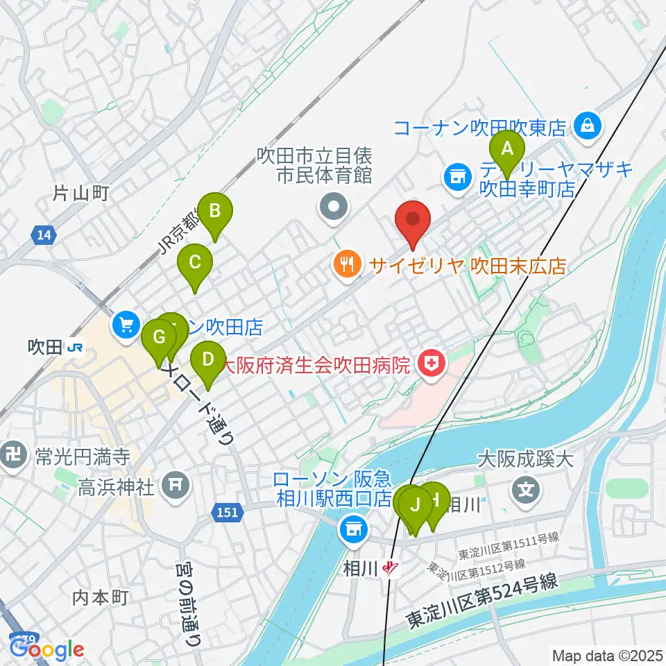 うたまくらピアノ工房周辺のカフェ一覧地図