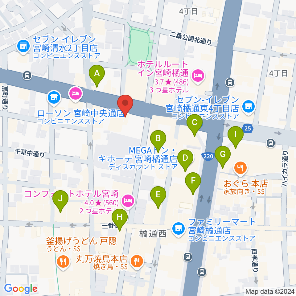 カワイ宮崎ショップ周辺のカフェ一覧地図