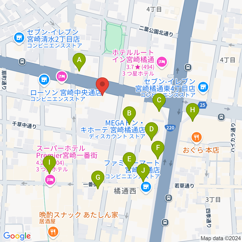 カワイ宮崎ショップ周辺のカフェ一覧地図