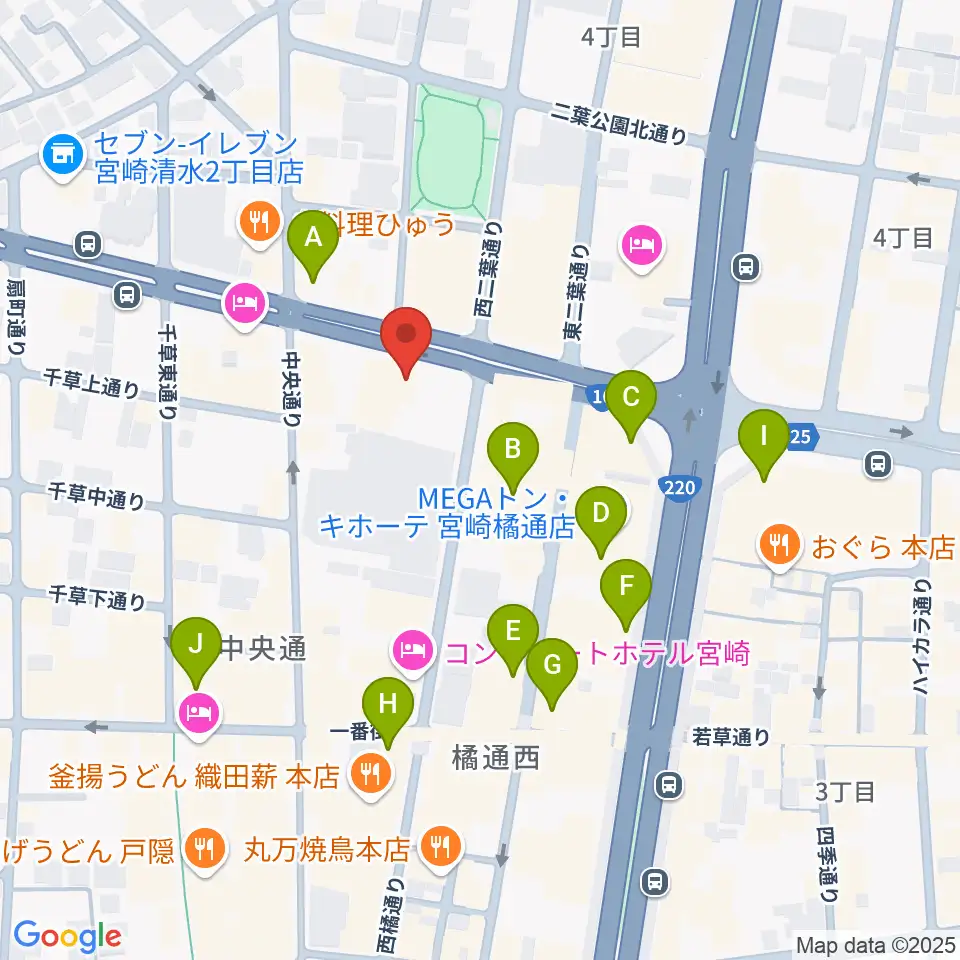 カワイ宮崎ショップ周辺のカフェ一覧地図