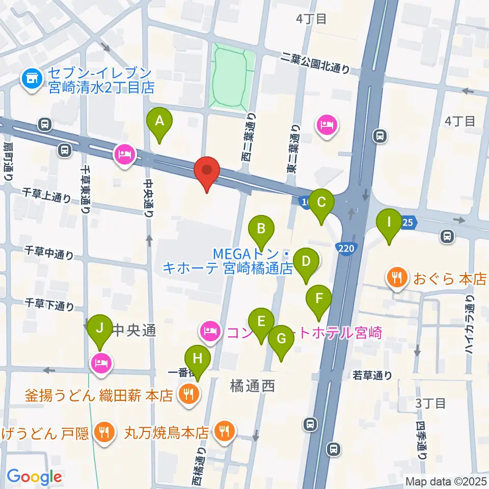 カワイ宮崎ショップ周辺のカフェ一覧地図