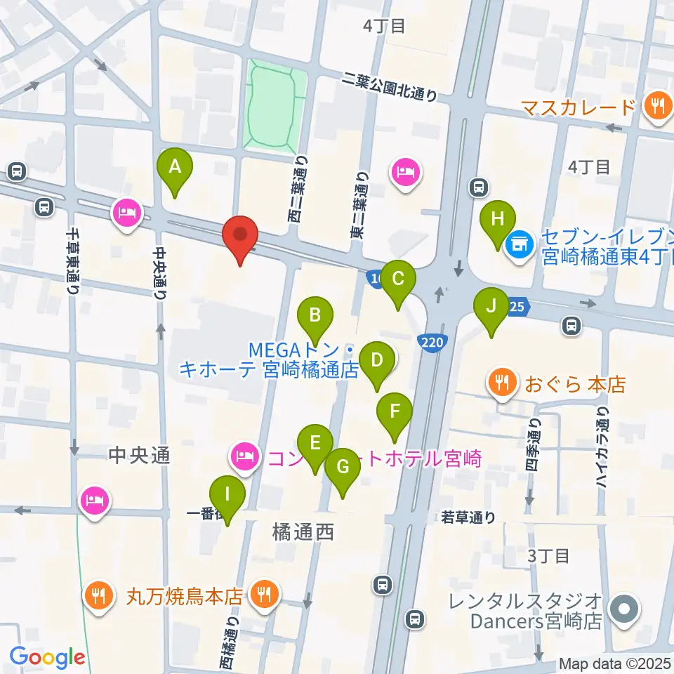 カワイ宮崎ショップ周辺のカフェ一覧地図