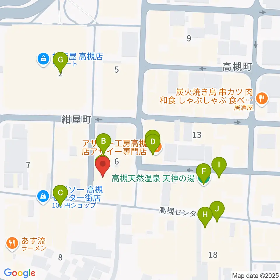 JEUGIA 高槻店周辺のカフェ一覧地図