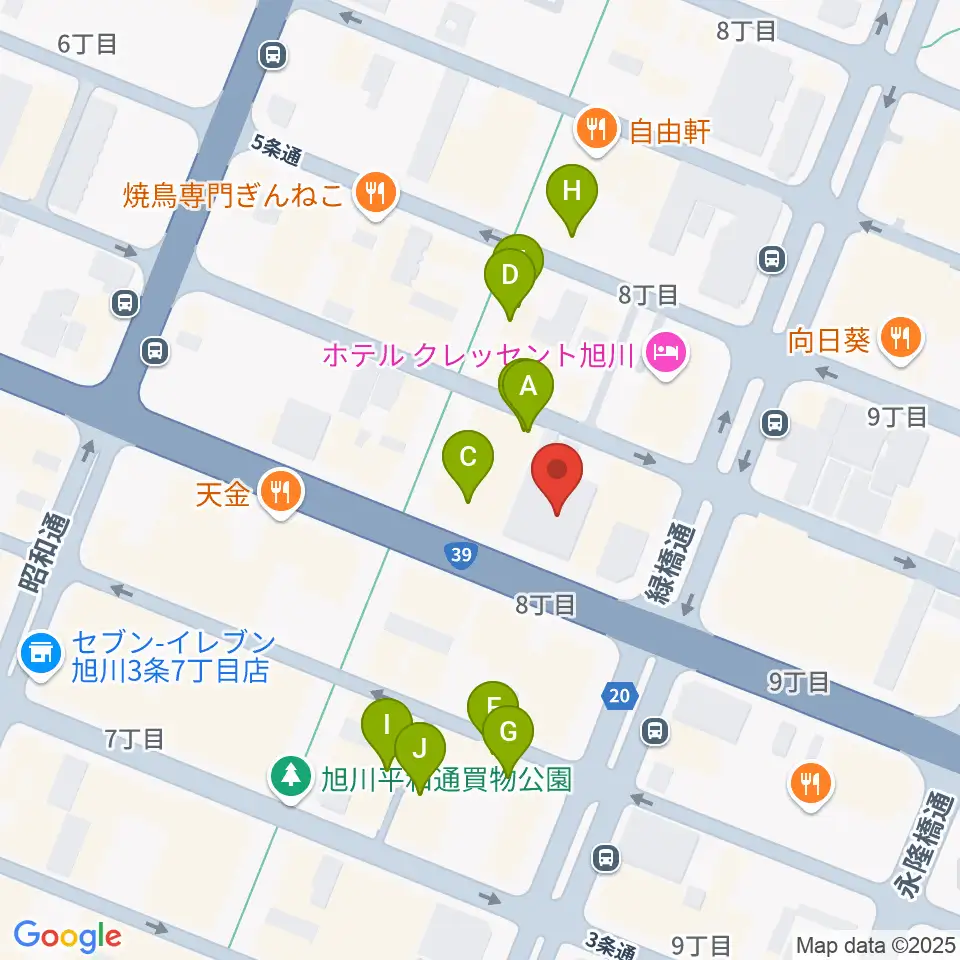 ヤマハミュージック 旭川店周辺のカフェ一覧地図