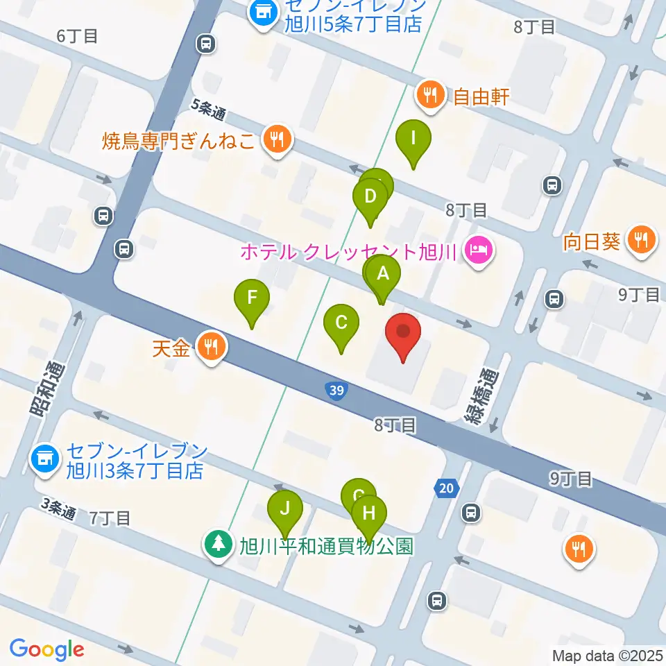 ヤマハミュージック 旭川店周辺のカフェ一覧地図