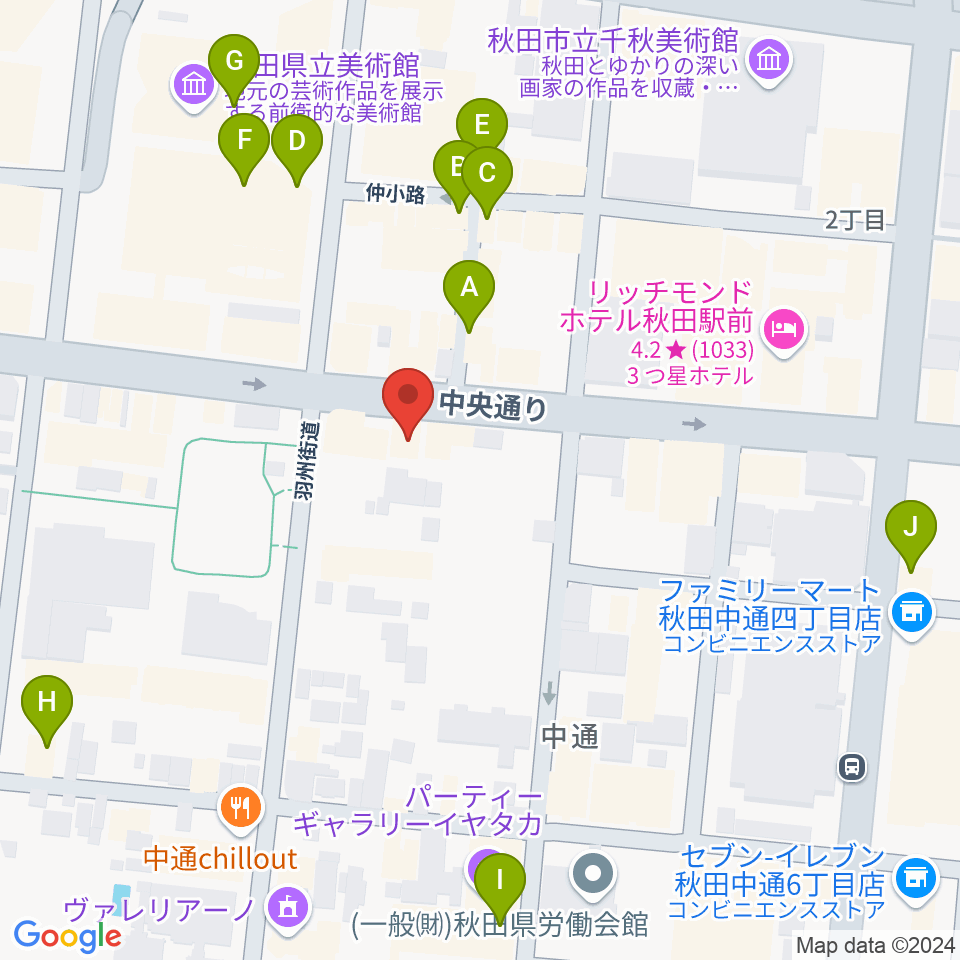 ヤマハミュージック 秋田店周辺のカフェ一覧地図