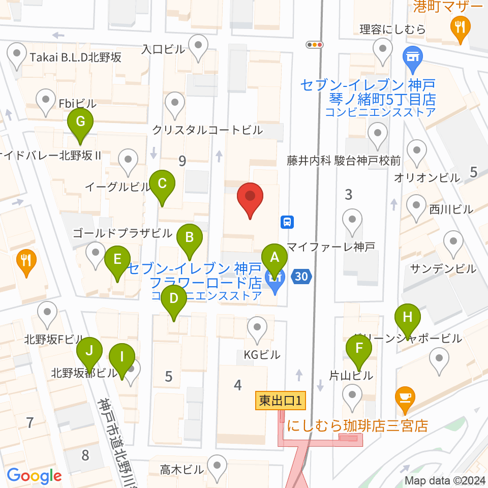 ヤマハミュージック 神戸店周辺のカフェ一覧地図