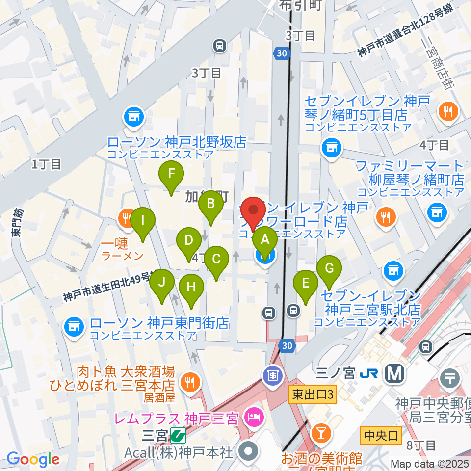 ヤマハミュージック 神戸店周辺のカフェ一覧地図