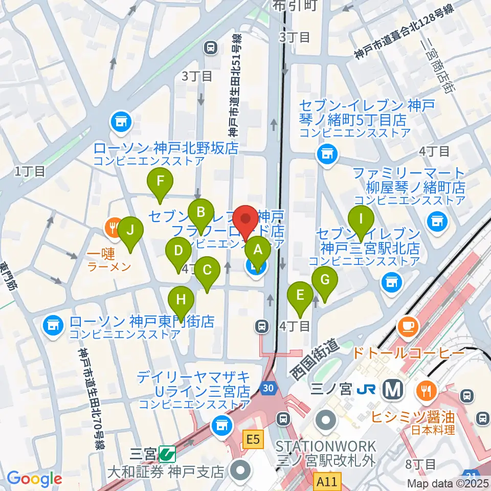 ヤマハミュージック 神戸店周辺のカフェ一覧地図