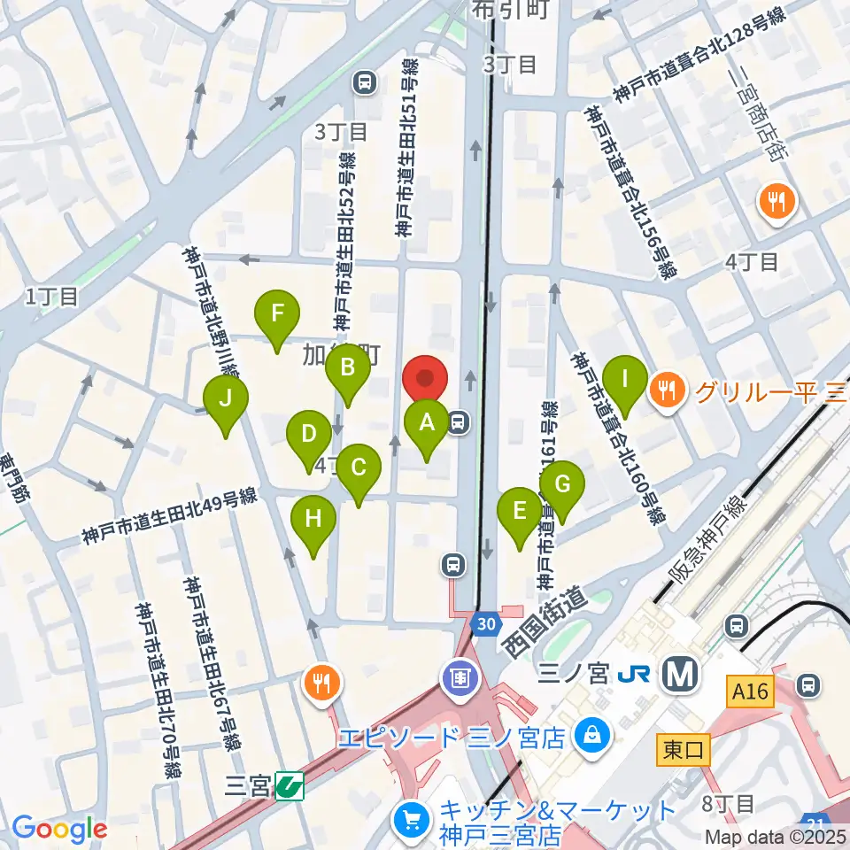 ヤマハミュージック 神戸店周辺のカフェ一覧地図