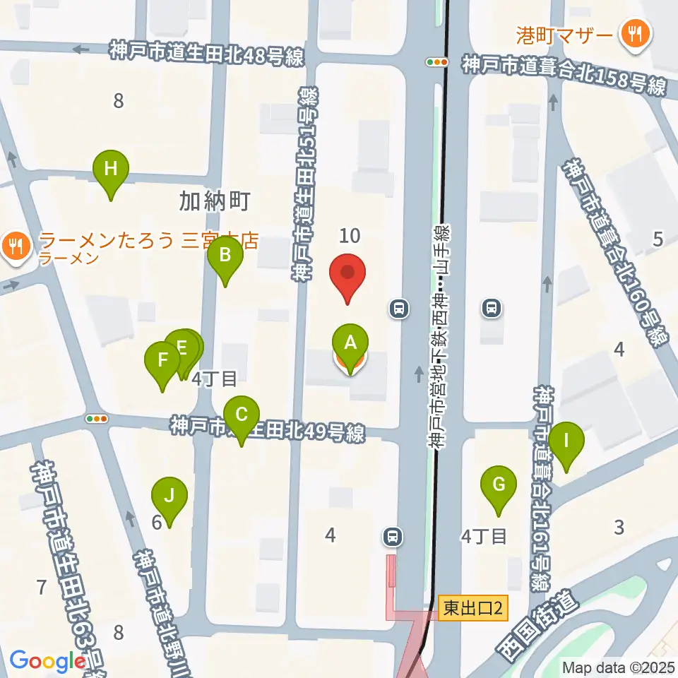 ヤマハミュージック 神戸店周辺のカフェ一覧地図