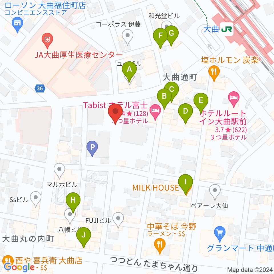 FMはなび周辺のカフェ一覧地図