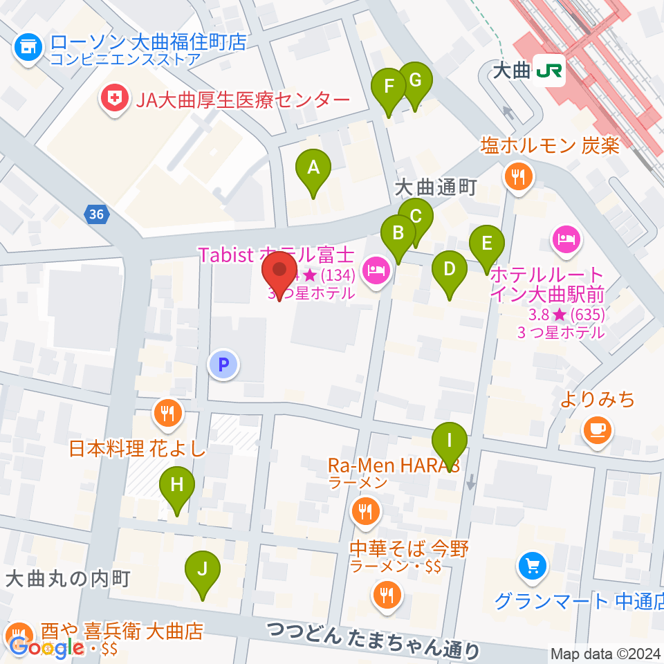 FMはなび周辺のカフェ一覧地図