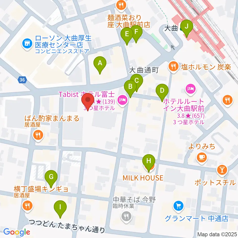 FMはなび周辺のカフェ一覧地図