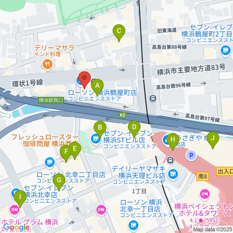 アウローラミュージックサロン周辺のカフェ一覧地図
