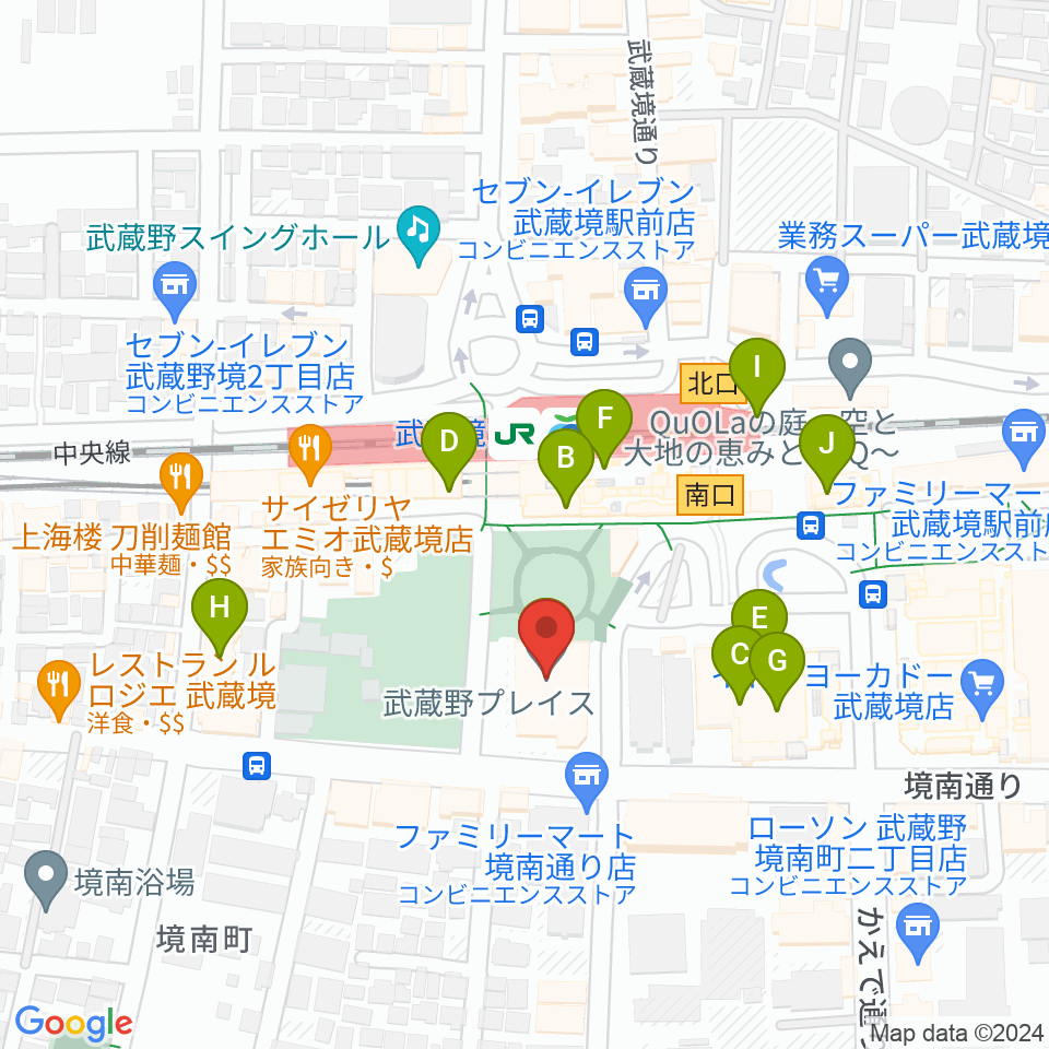 武蔵野プレイス周辺のカフェ一覧地図