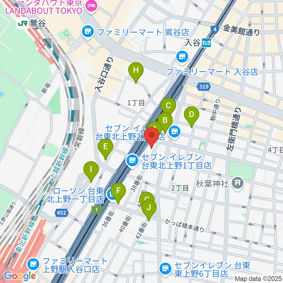 ホムラサウンド上野スタジオ周辺のカフェ一覧地図
