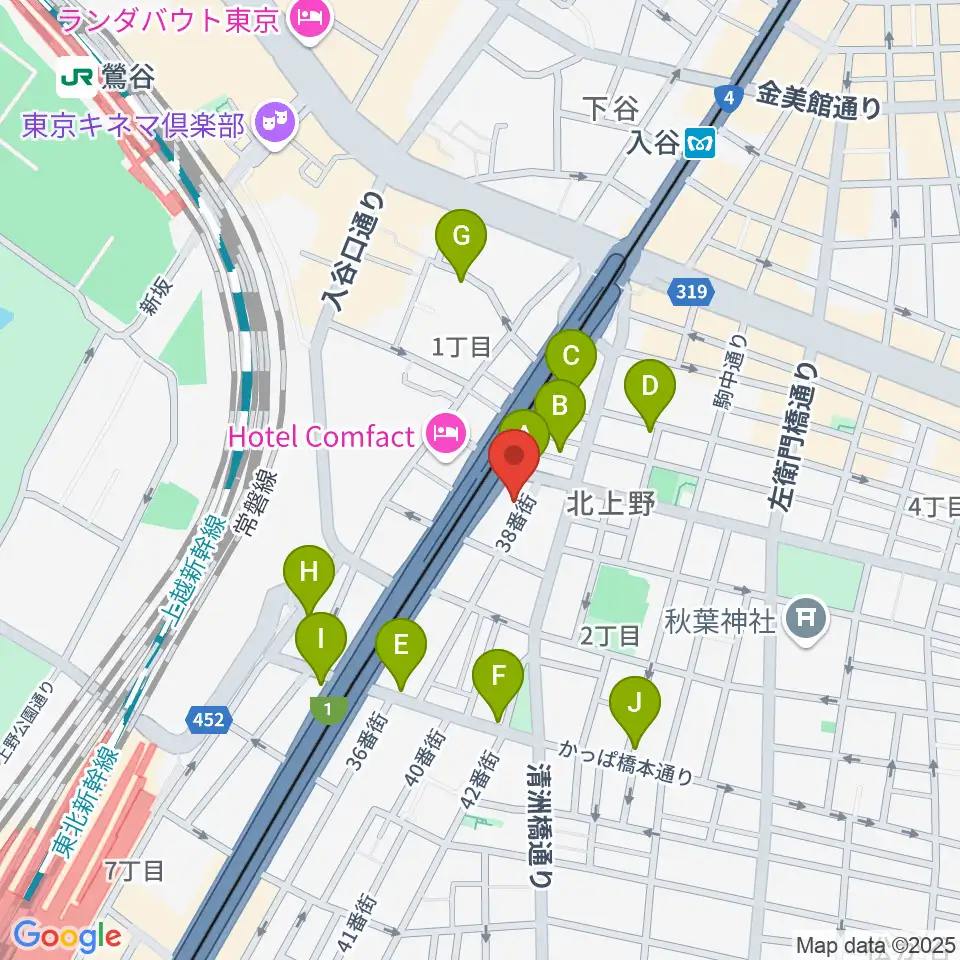 ホムラサウンド上野スタジオ周辺のカフェ一覧地図