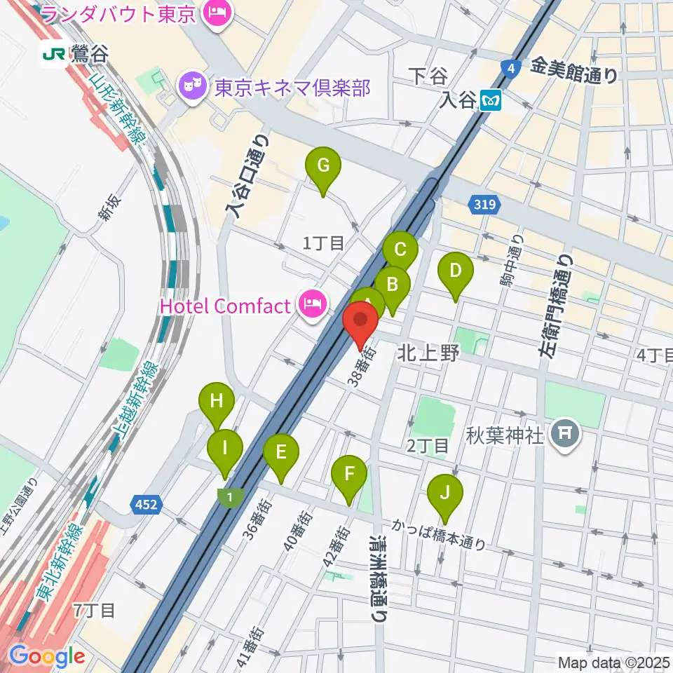ホムラサウンド上野スタジオ周辺のカフェ一覧地図