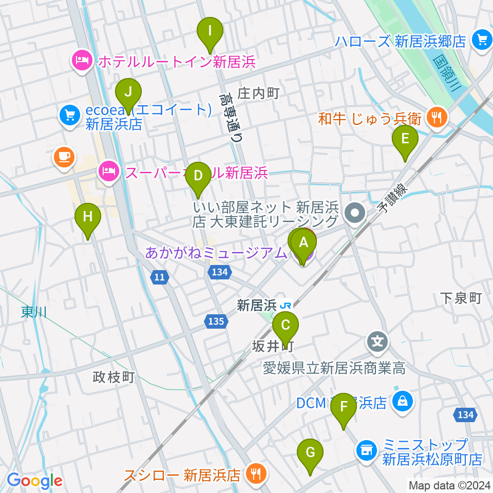 あかがねミュージアム周辺のカフェ一覧地図